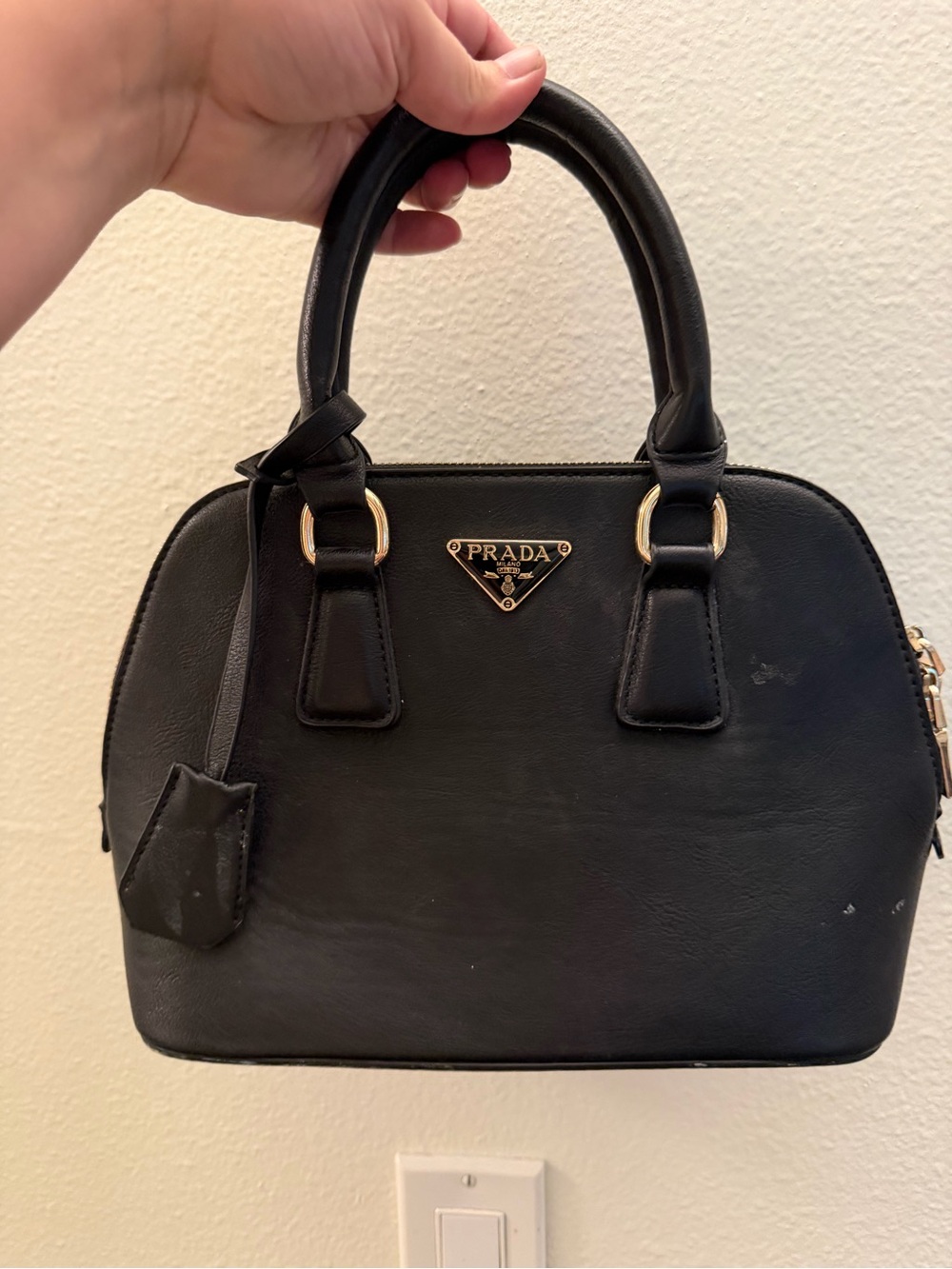 Black Mini Dome Satchel with Gold Logo